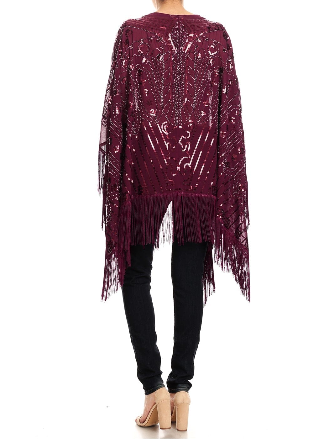 Anna-Kaci Womens Oversize Hand Beaded Fringed Sequin Evening Shawl Wrap by Anna-Kaci