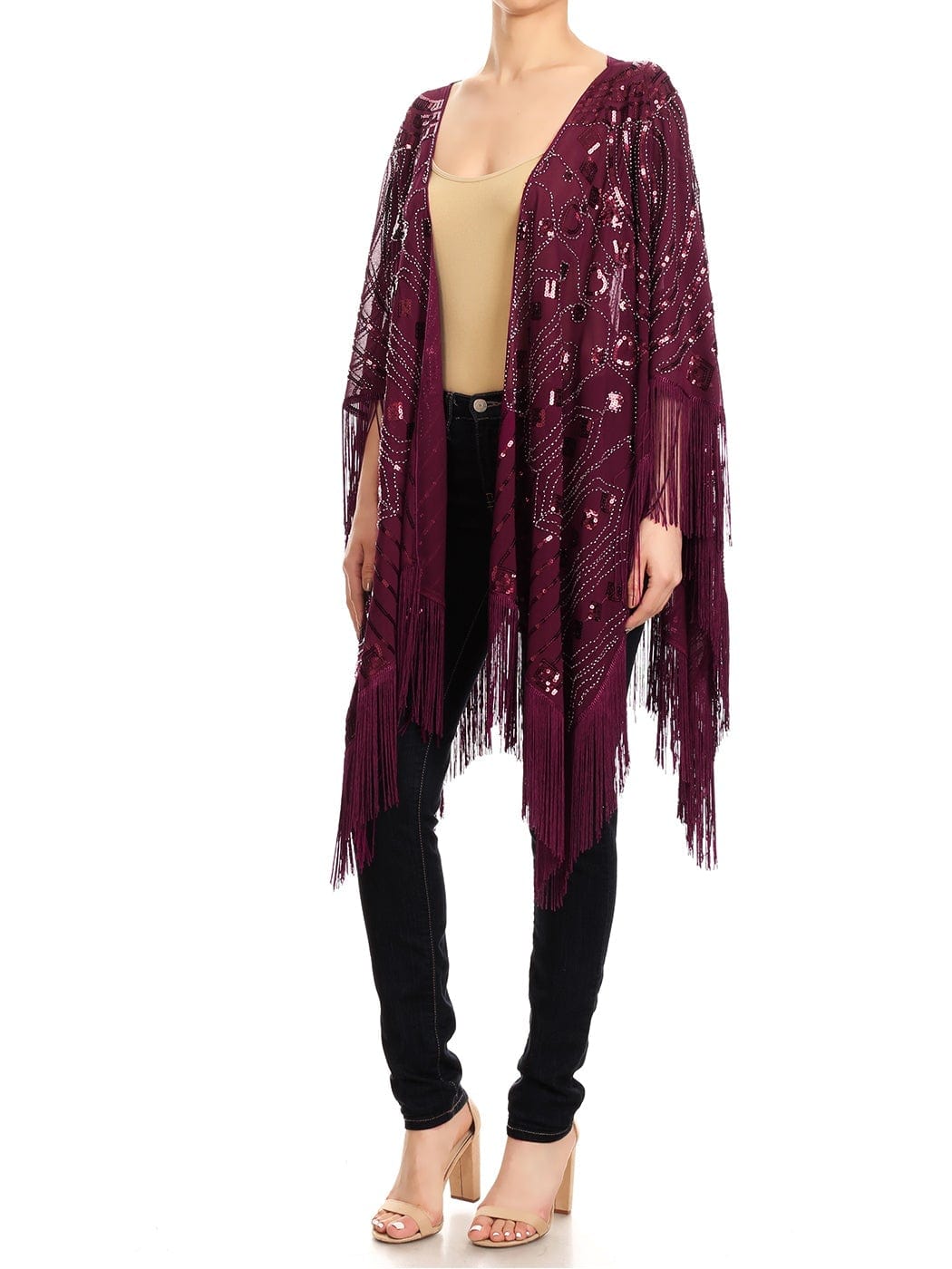 Anna-Kaci Womens Oversize Hand Beaded Fringed Sequin Evening Shawl Wrap by Anna-Kaci