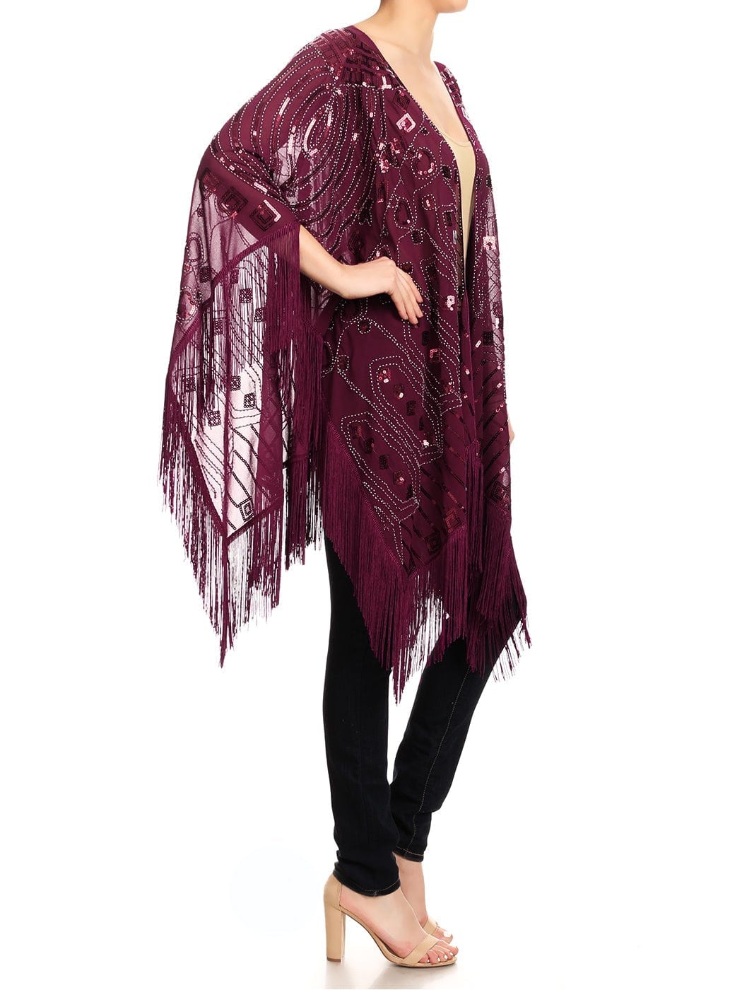 Anna-Kaci Womens Oversize Hand Beaded Fringed Sequin Evening Shawl Wrap by Anna-Kaci