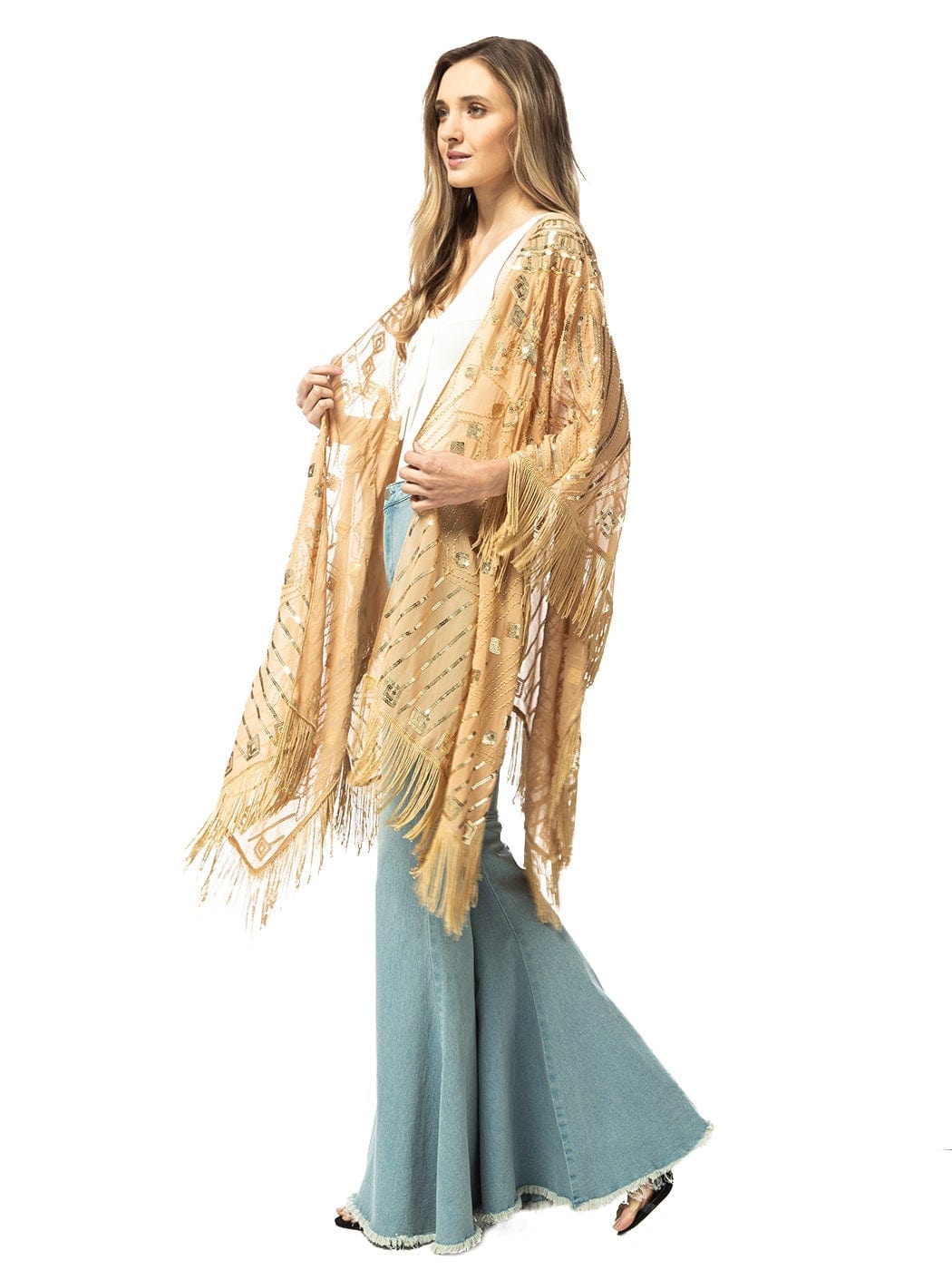 Anna-Kaci Womens Oversize Hand Beaded Fringed Sequin Evening Shawl Wrap by Anna-Kaci