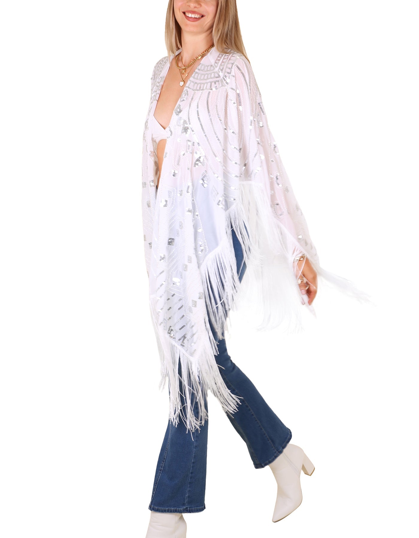 Anna-Kaci Womens Oversize Hand Beaded Fringed Sequin Evening Shawl Wrap by Anna-Kaci