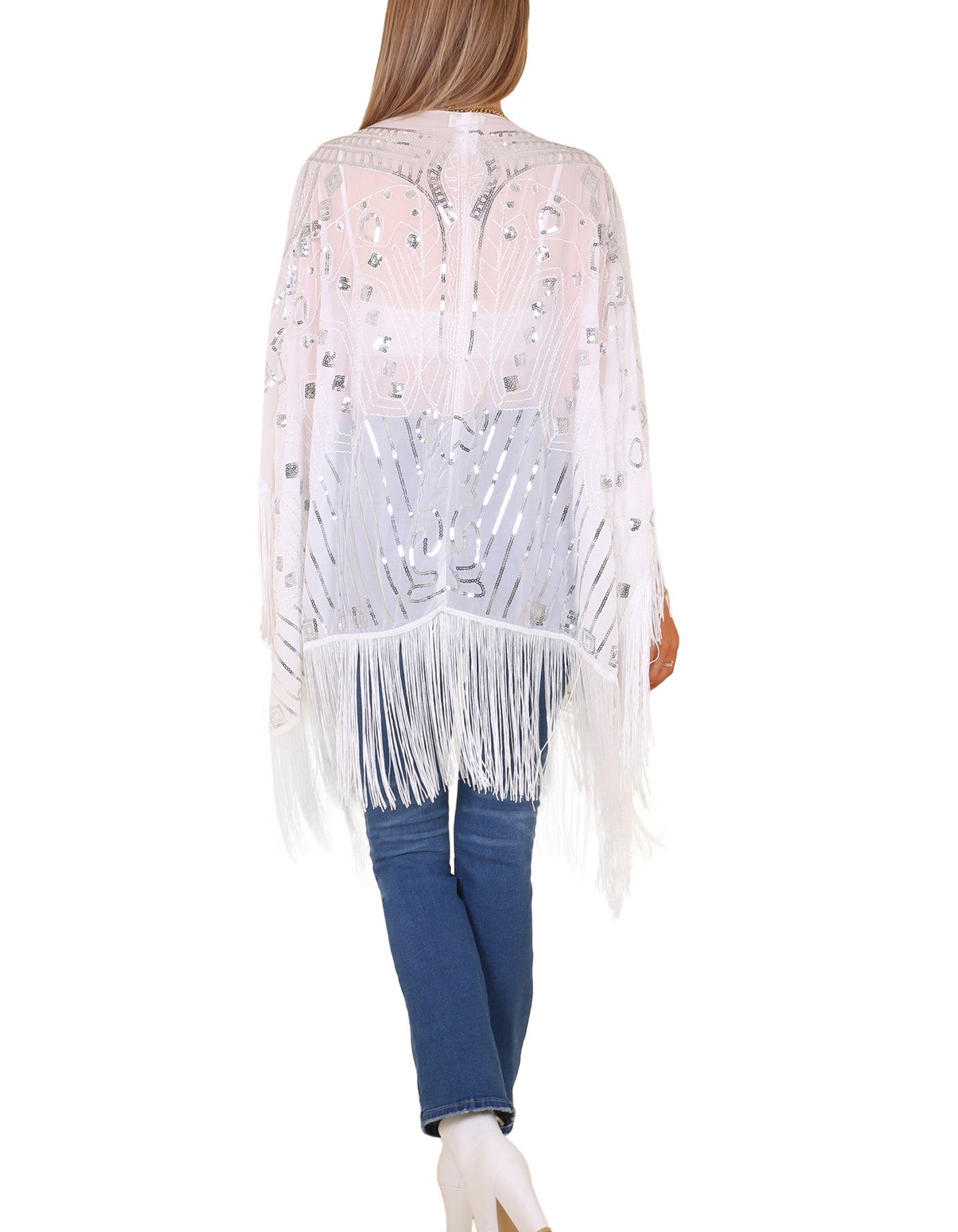 Anna-Kaci Womens Oversize Hand Beaded Fringed Sequin Evening Shawl Wrap by Anna-Kaci