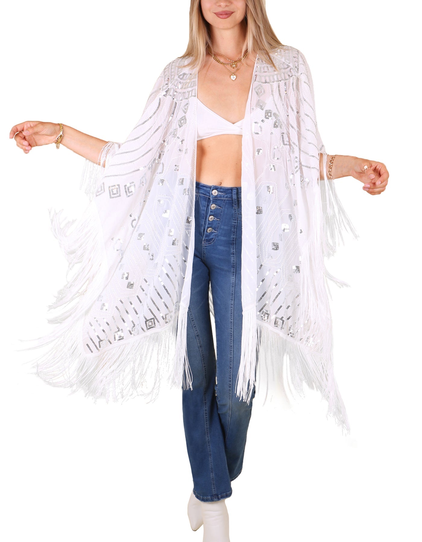 Anna-Kaci Womens Oversize Hand Beaded Fringed Sequin Evening Shawl Wrap by Anna-Kaci