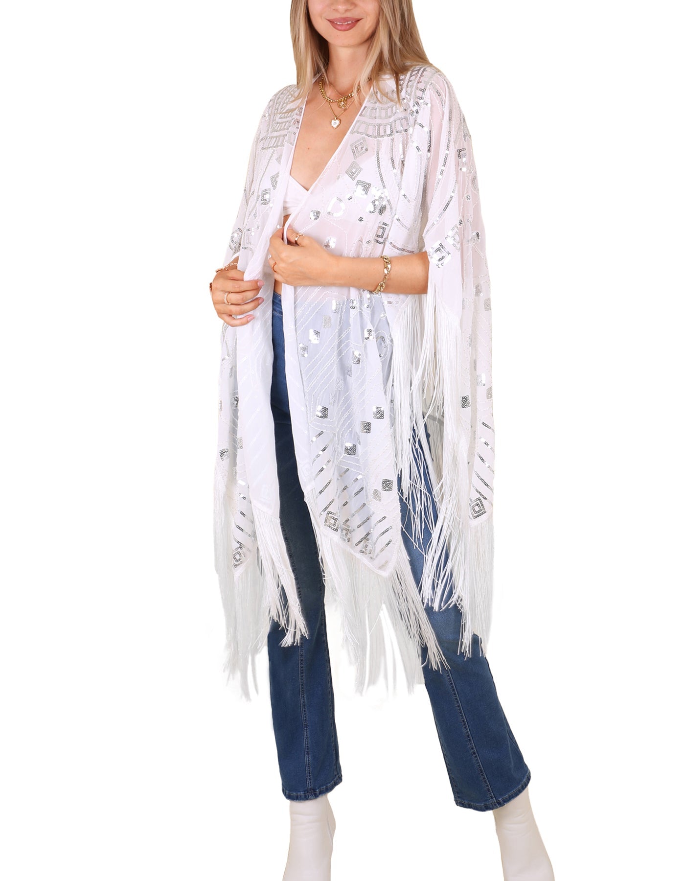 Anna-Kaci Womens Oversize Hand Beaded Fringed Sequin Evening Shawl Wrap by Anna-Kaci