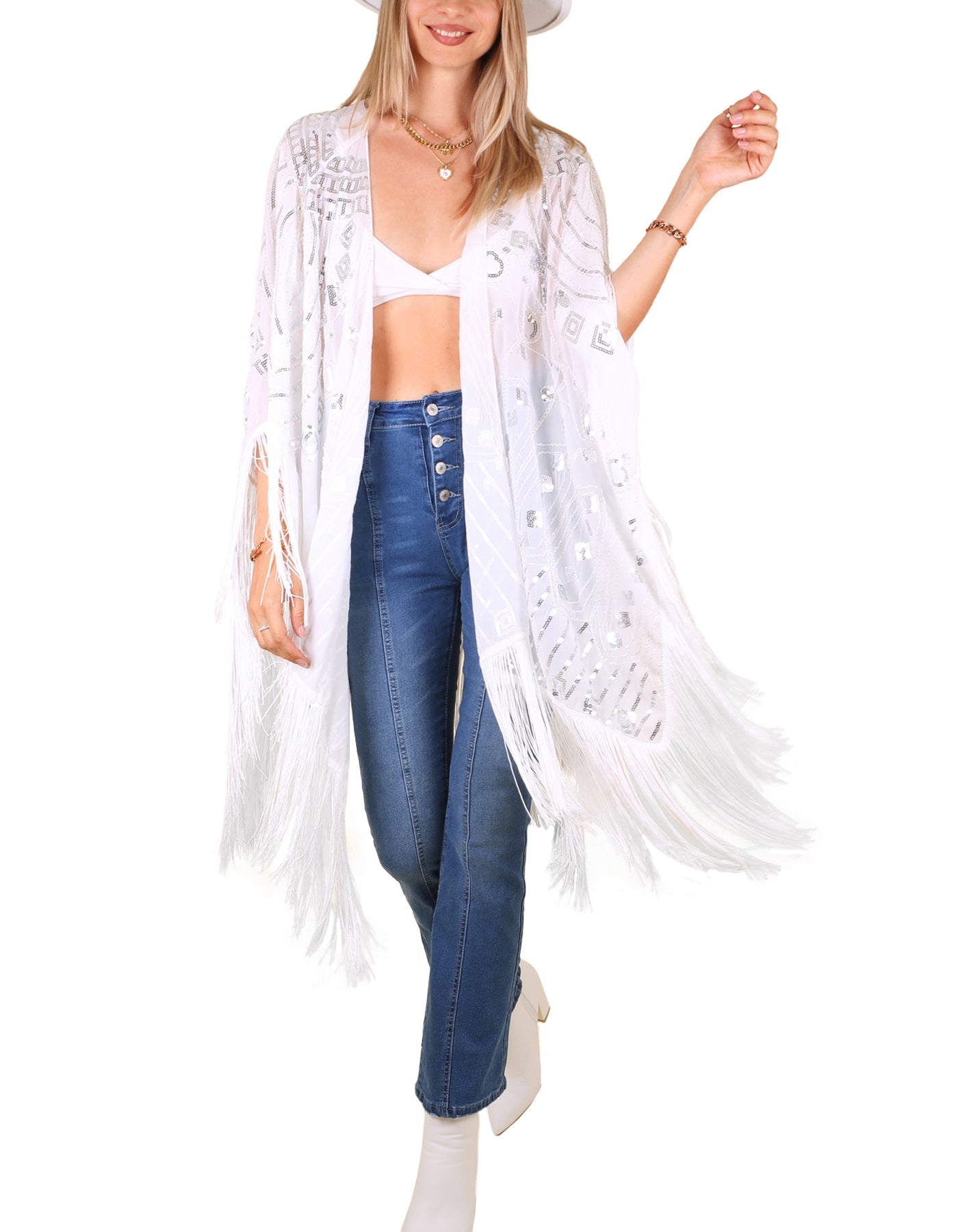 Anna-Kaci Womens Oversize Hand Beaded Fringed Sequin Evening Shawl Wrap by Anna-Kaci