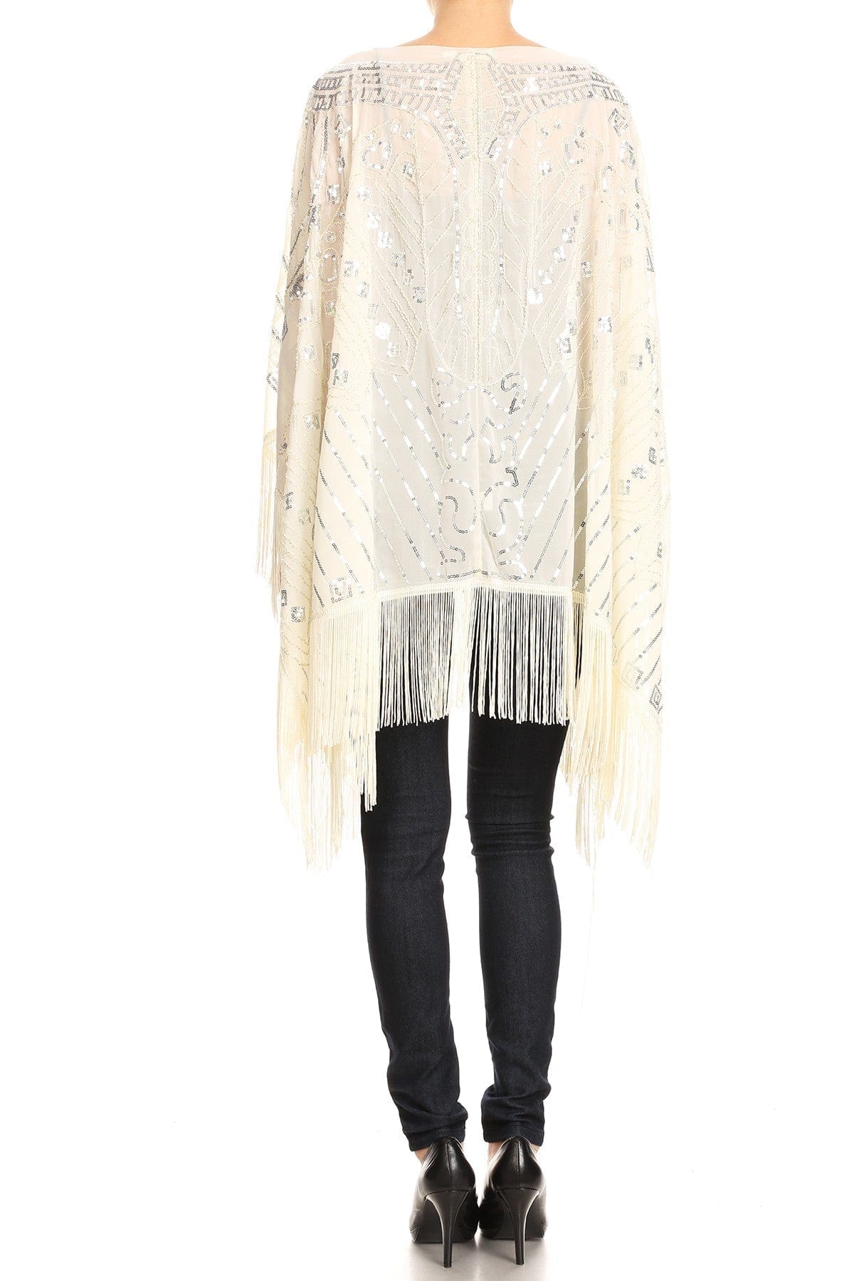 Anna-Kaci Womens Oversize Hand Beaded Fringed Sequin Evening Shawl Wrap by Anna-Kaci