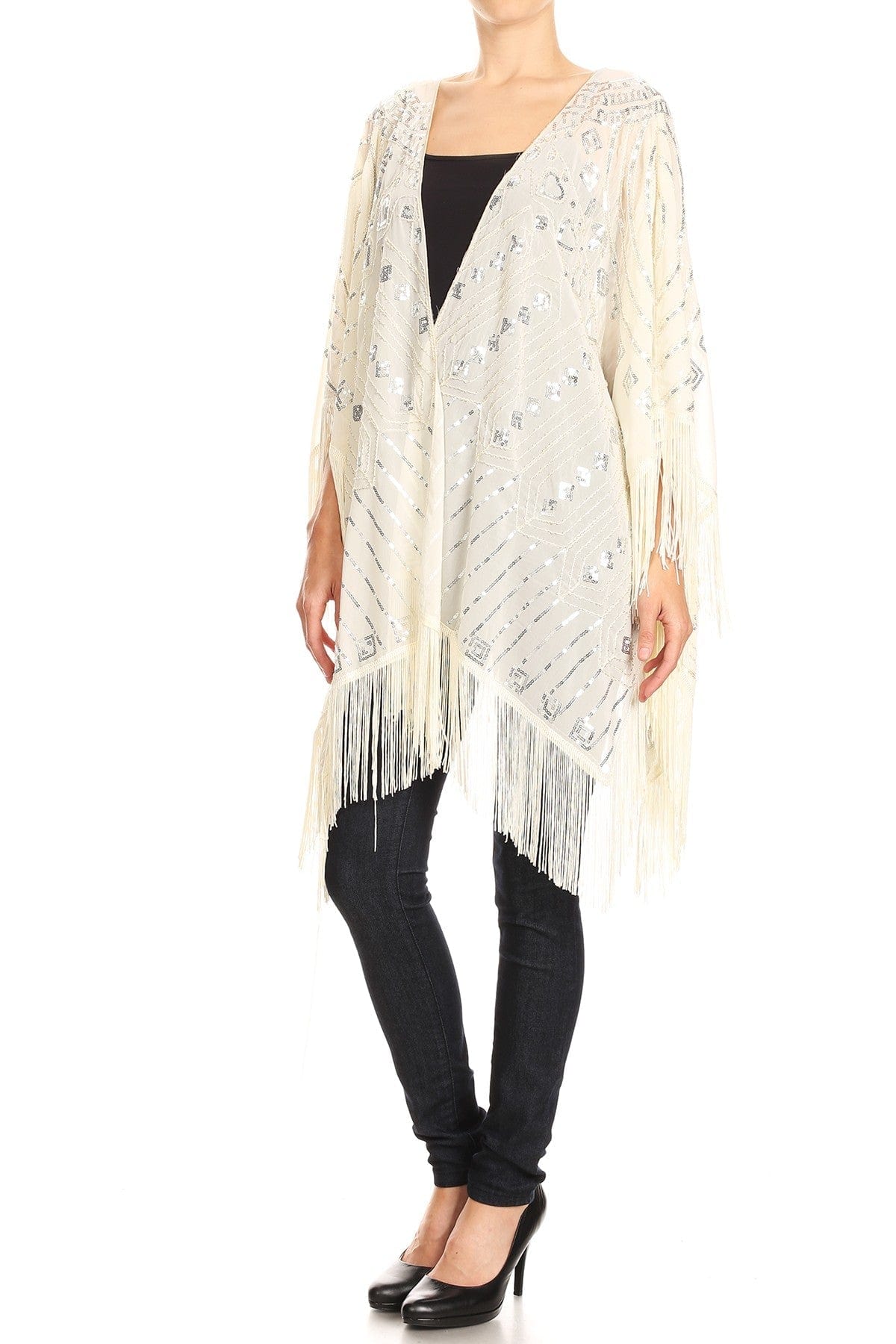 Anna-Kaci Womens Oversize Hand Beaded Fringed Sequin Evening Shawl Wrap by Anna-Kaci