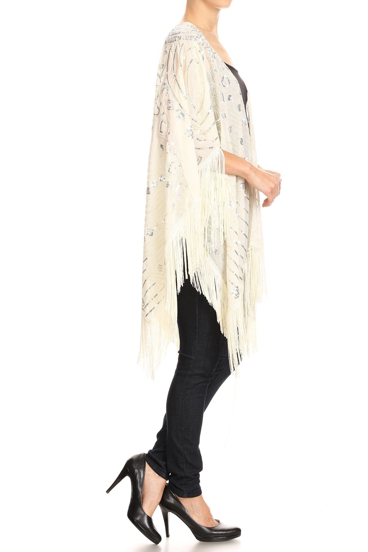 Anna-Kaci Womens Oversize Hand Beaded Fringed Sequin Evening Shawl Wrap by Anna-Kaci