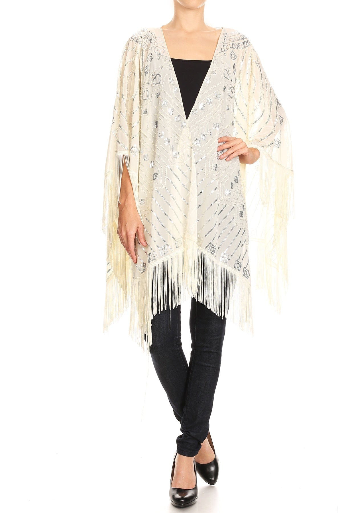 Anna-Kaci Womens Oversize Hand Beaded Fringed Sequin Evening Shawl Wrap by Anna-Kaci