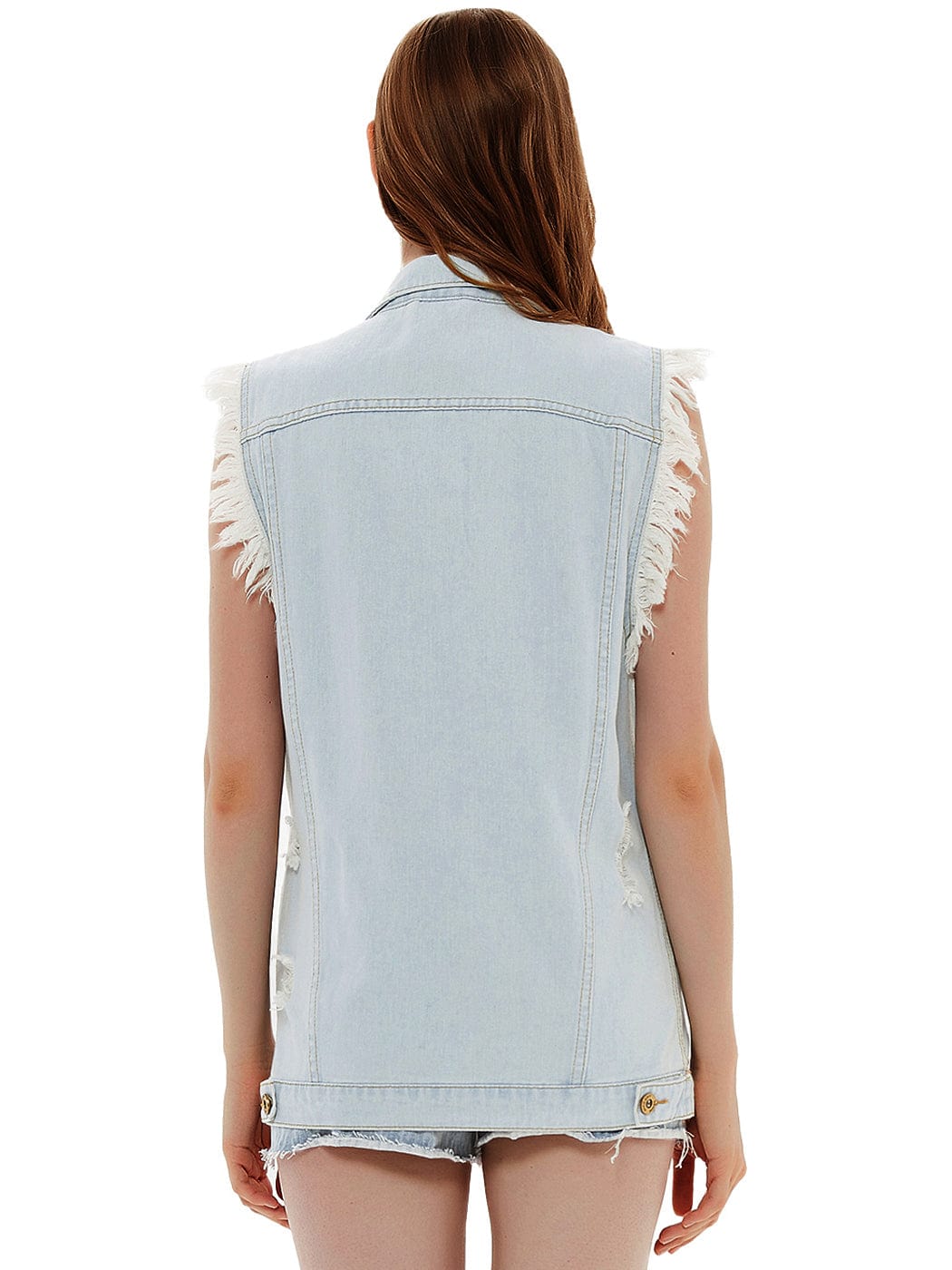 Oversize Distressed Sleeveless Denim Vest by Anna-Kaci