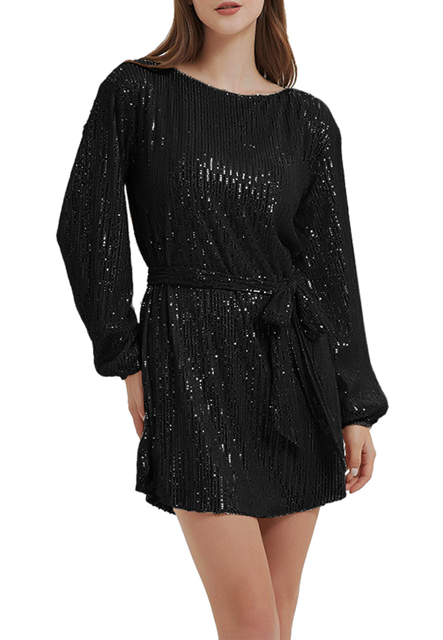 Anna-Kaci Women's Sparkly Sequins Party Dress Long Sleeve Crew Neck Elegant Loose Fashion Dresses by Anna-Kaci