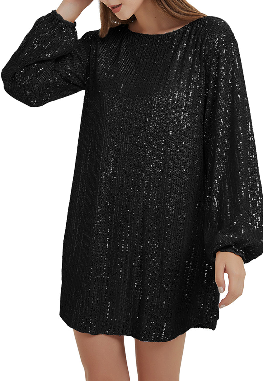 Anna-Kaci Women's Sparkly Sequins Party Dress Long Sleeve Crew Neck Elegant Loose Fashion Dresses by Anna-Kaci