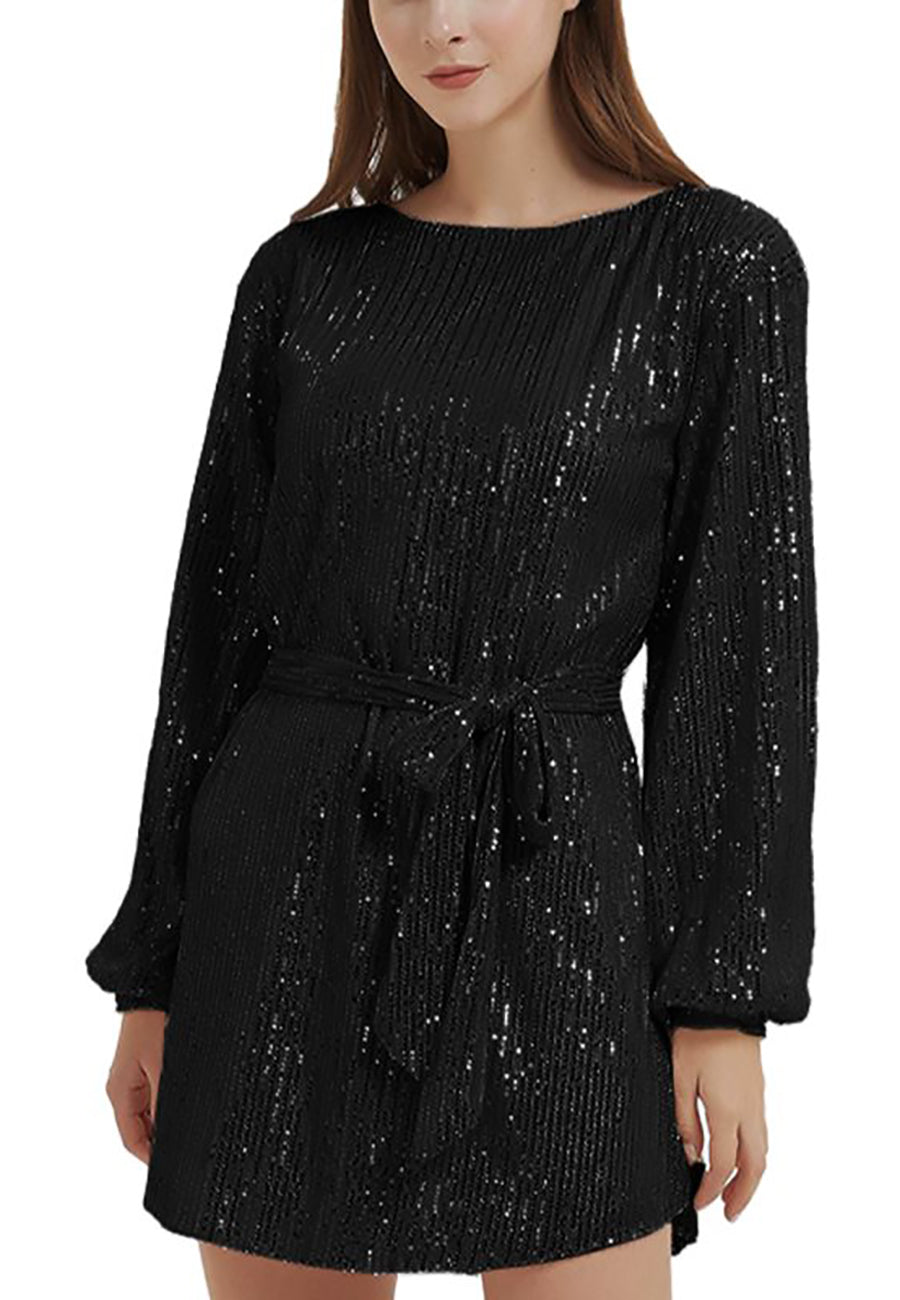 Anna-Kaci Women's Sparkly Sequins Party Dress Long Sleeve Crew Neck Elegant Loose Fashion Dresses by Anna-Kaci