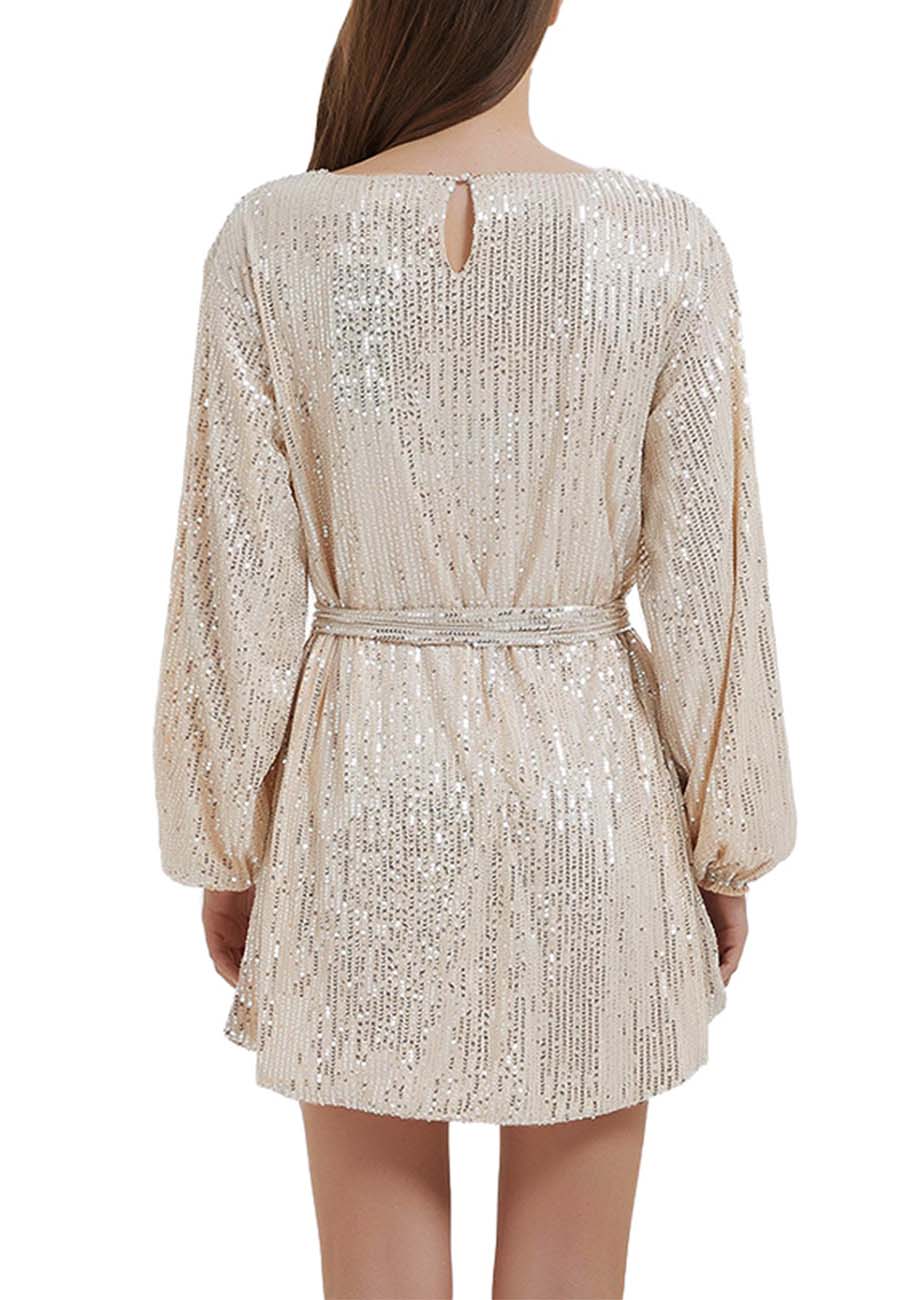 Anna-Kaci Women's Sparkly Sequins Party Dress Long Sleeve Crew Neck Elegant Loose Fashion Dresses by Anna-Kaci