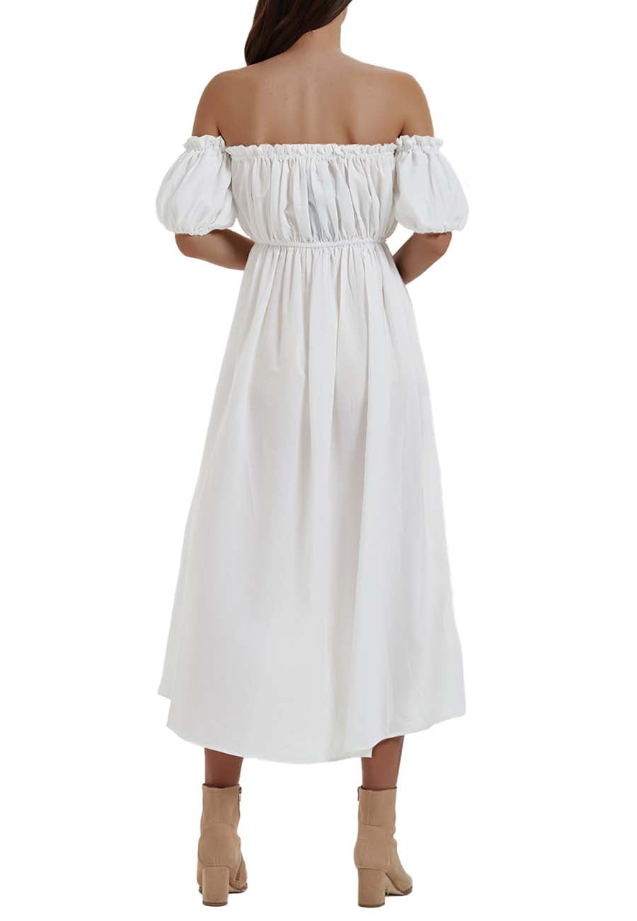 Anna-Kaci Women White Summer Fall Renaissance Dresses Casual Boho Lantern Sleeve Off Shoulder Fairy Long Dress by Anna-Kaci