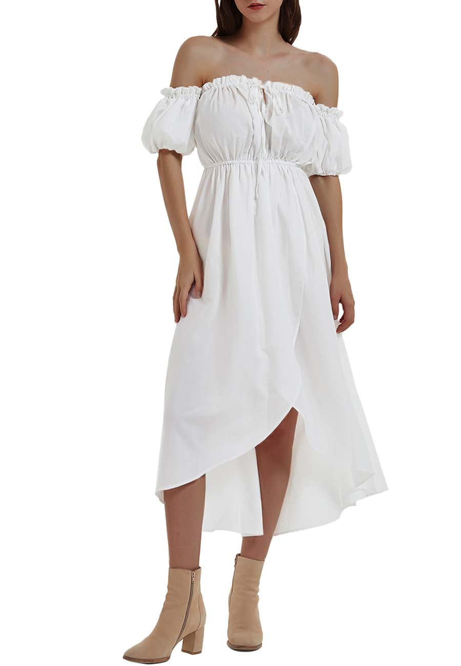 Anna-Kaci Women White Summer Fall Renaissance Dresses Casual Boho Lantern Sleeve Off Shoulder Fairy Long Dress by Anna-Kaci