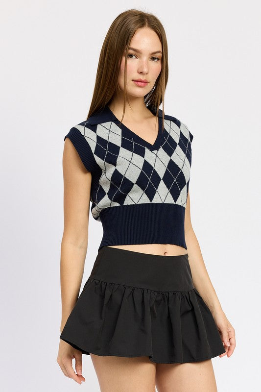 Argyle Cropped Vest - model wearing full length