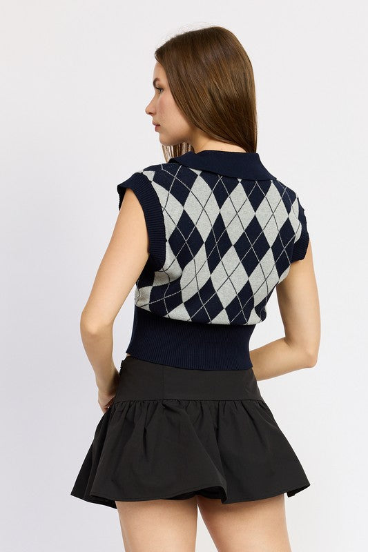 Argyle Cropped Vest - styled outfit view