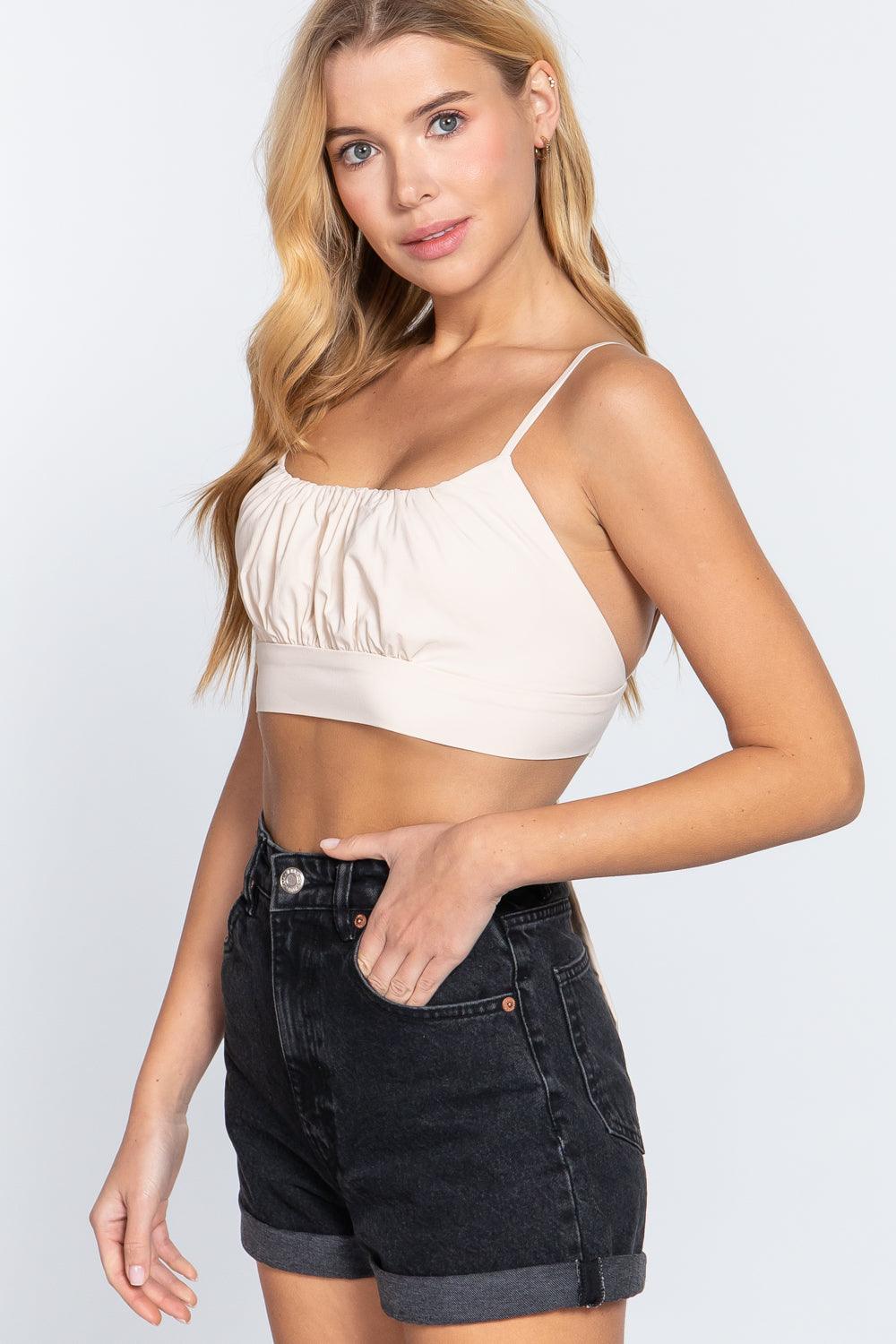 Back Ribbon Tie Cami Crop Top by VYSN