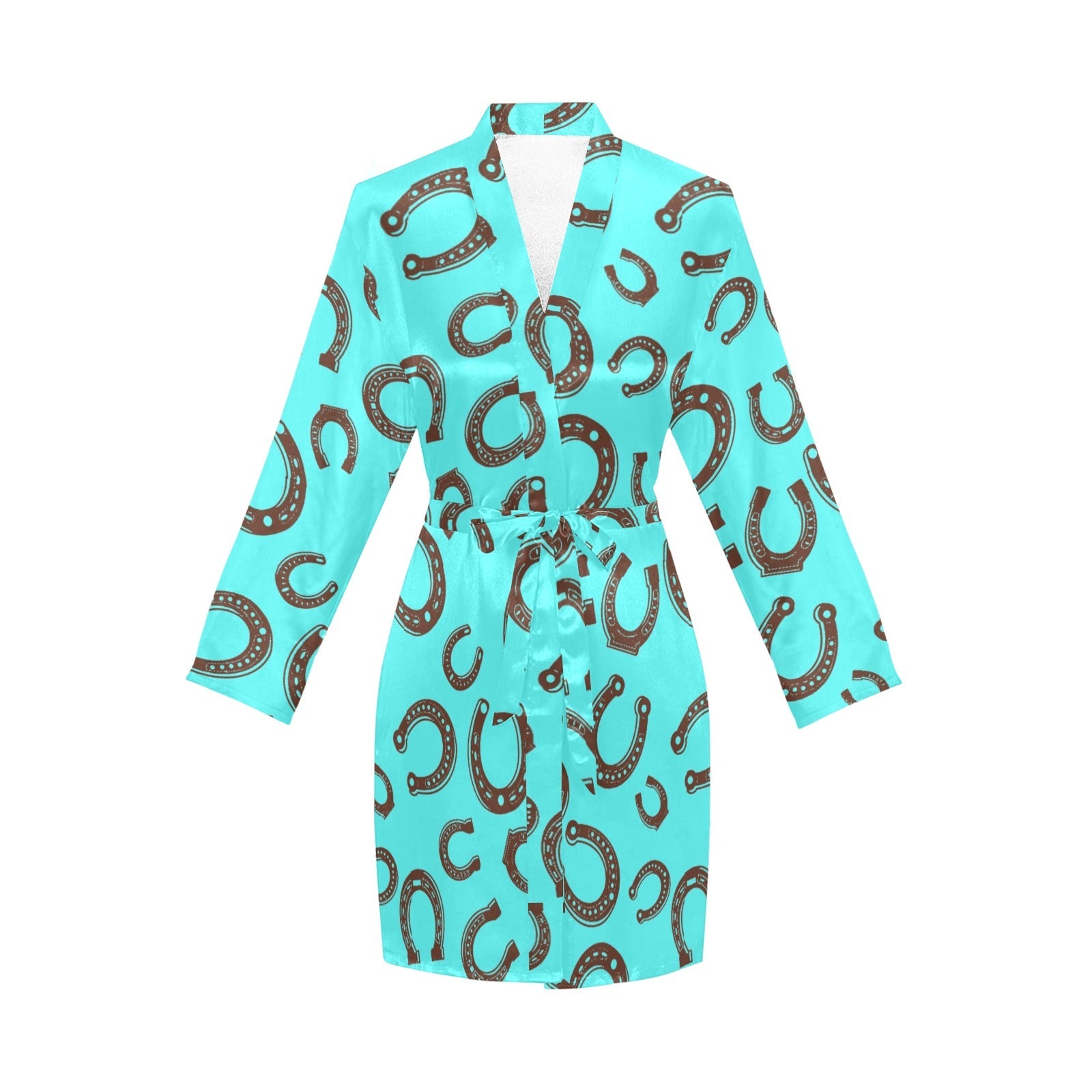 Turquoise Horseshoe Women's Long Sleeve Belted Satin Feel Dressing Lounge Robe by Baha Ranch Western Wear