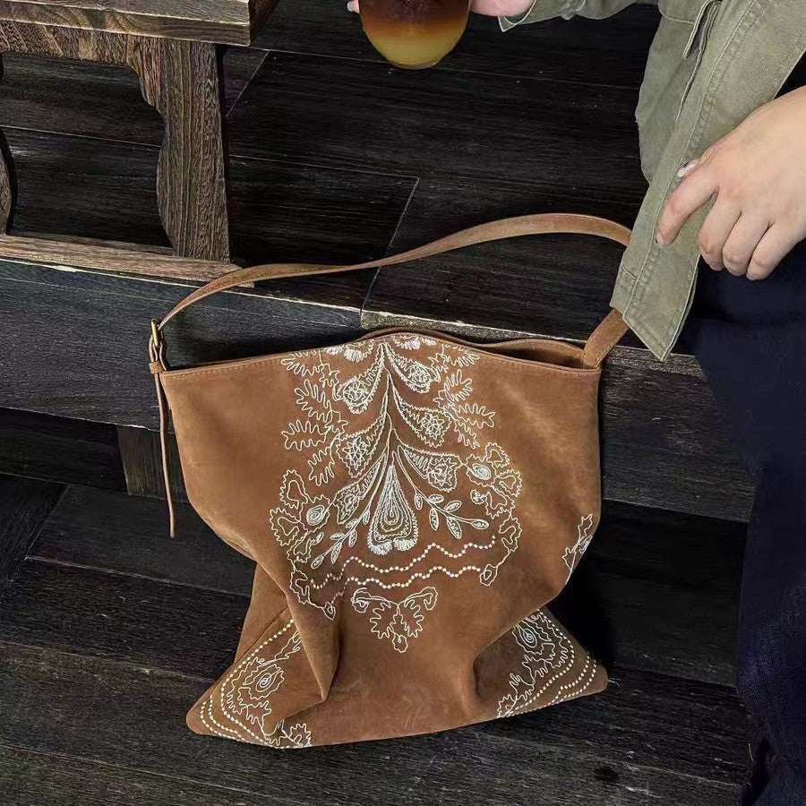 Boho Crochet Tote - side view highlighting structured crochet silhouette