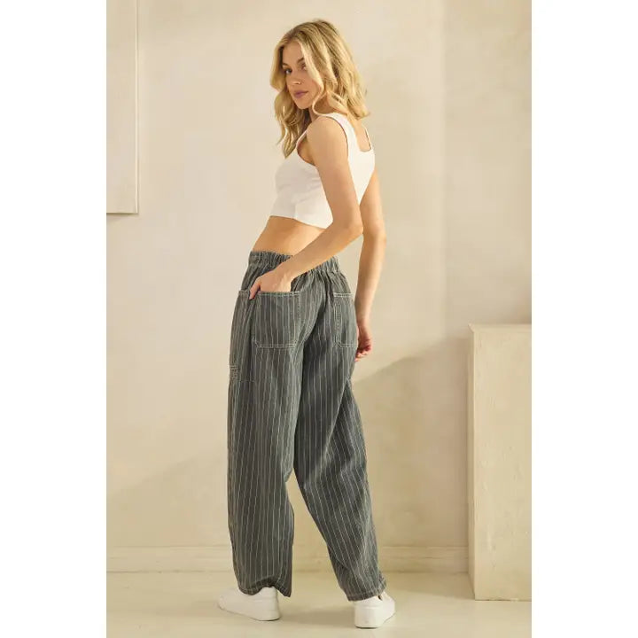 Pinstripe Utility Wide-Leg Pants