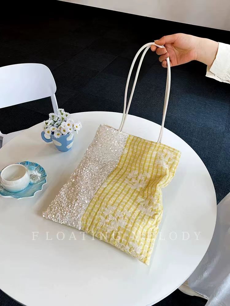Checkers & Sparkle Bag - lifestyle flat lay as a bold statement handbag
