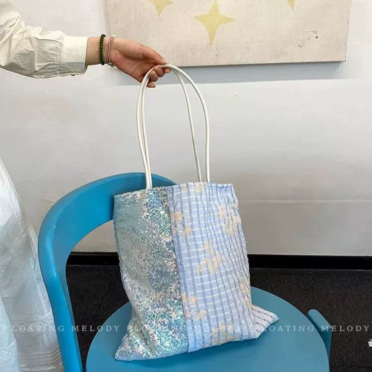 Checkers & Sparkle Bag - side view highlighting color-block single-shoulder style