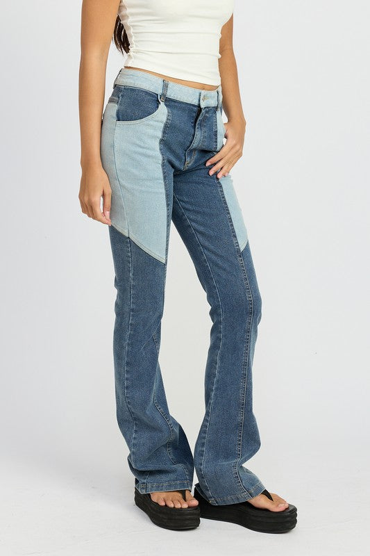 Color Block Wide Leg Pants - model wearing full length