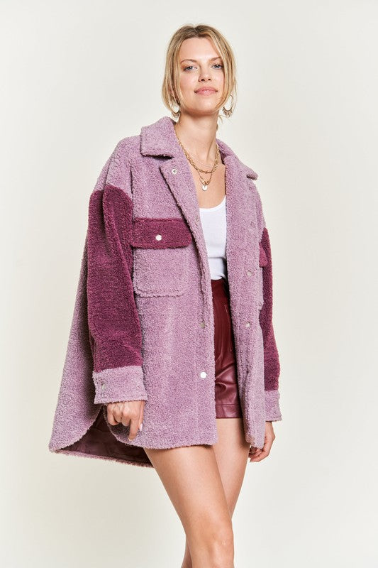 Colorblock Sherpa Jacket - side profile view
