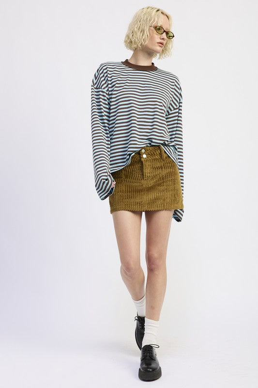 Corduroy Mini Skirt with Button - front view