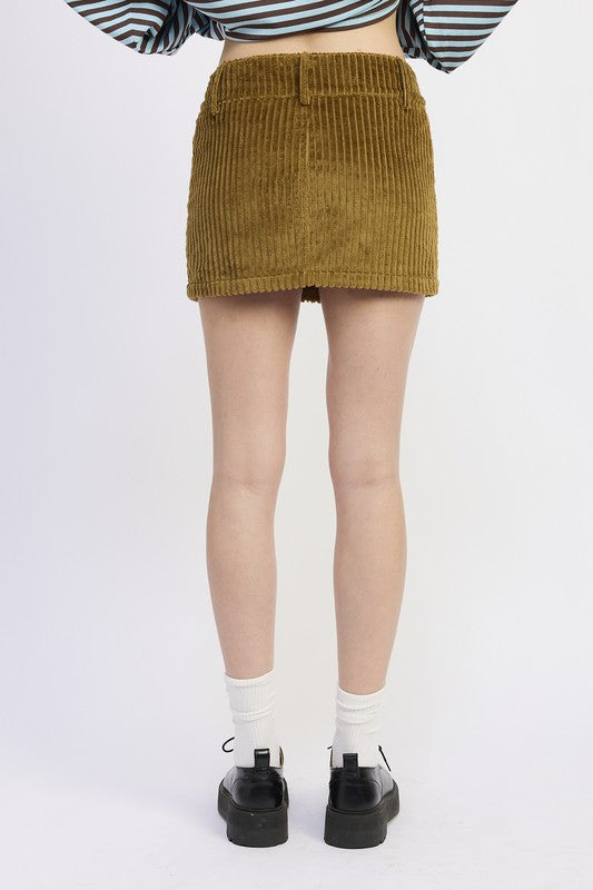 Corduroy Mini Skirt with Button - lifestyle shot