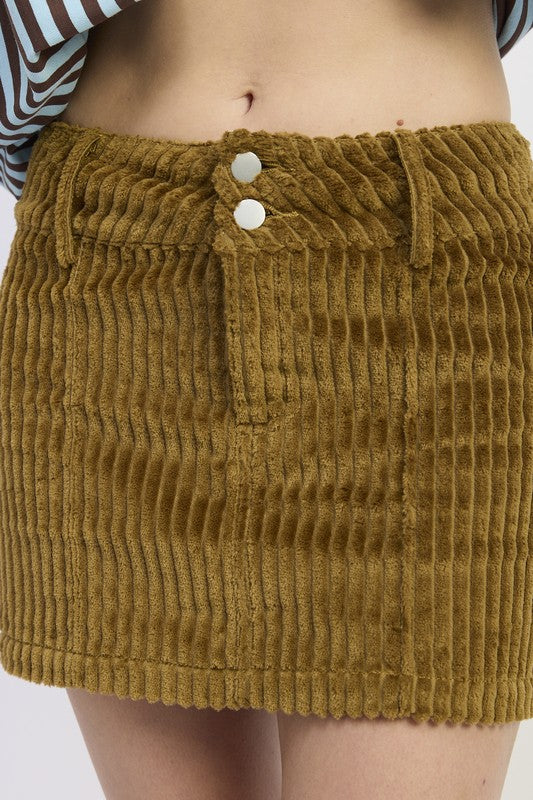 Corduroy Mini Skirt with Button - back view