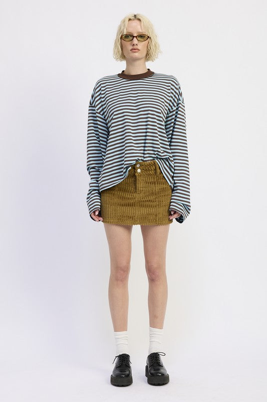 Corduroy Mini Skirt with Button - side profile view