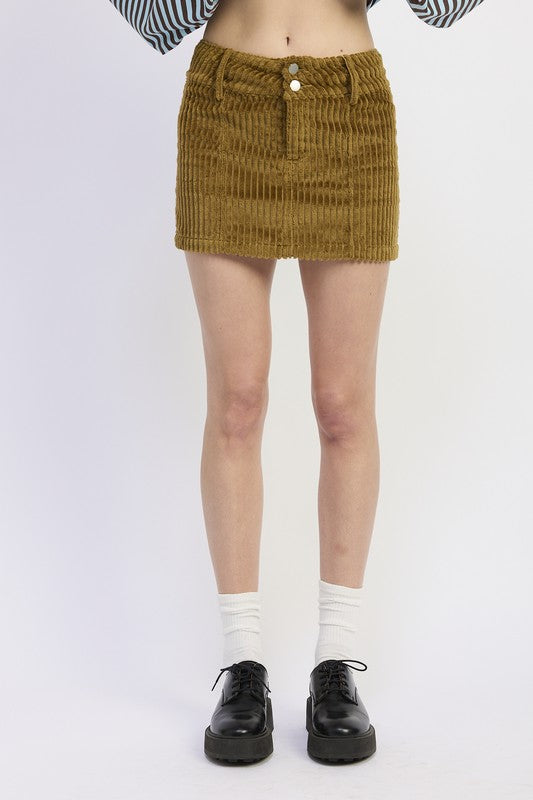 Corduroy Mini Skirt with Button - detail close-up