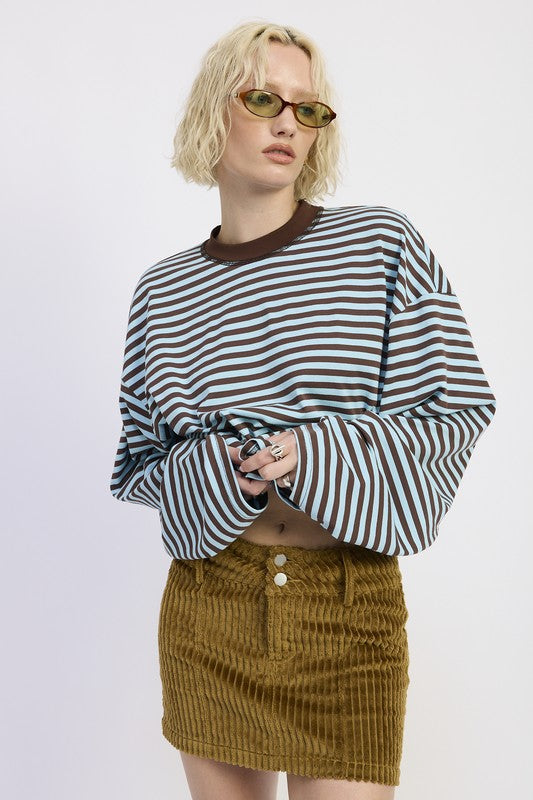 Corduroy Mini Skirt with Button - model wearing full length