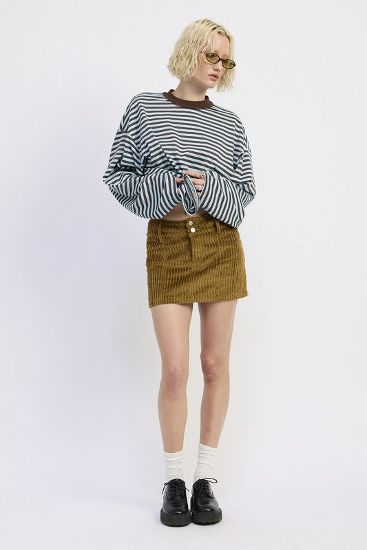 Corduroy Mini Skirt with Button - styled outfit view