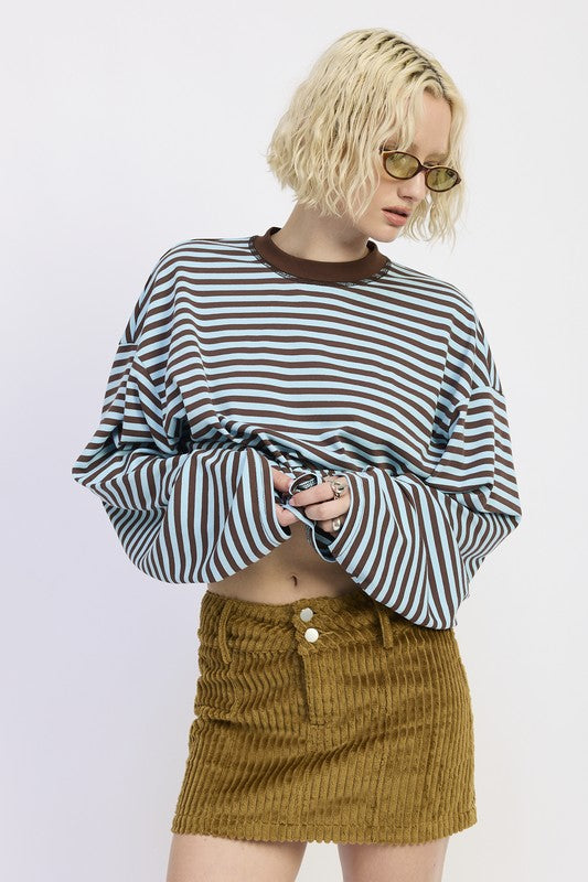 Corduroy Mini Skirt with Button - flat lay