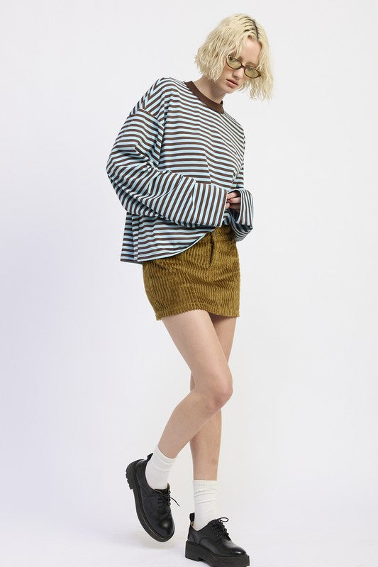 Corduroy Mini Skirt with Button - alternate angle