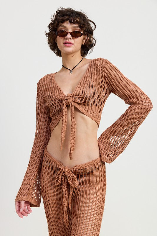 Crochet Cropped Top with Front Tie - front view