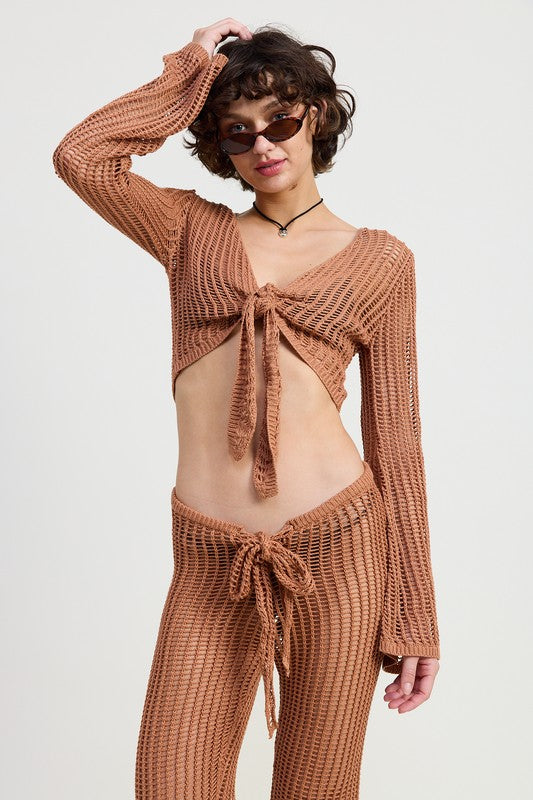 Crochet Cropped Top with Front Tie - side profile view