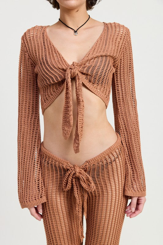 Crochet Cropped Top with Front Tie - detail close-up