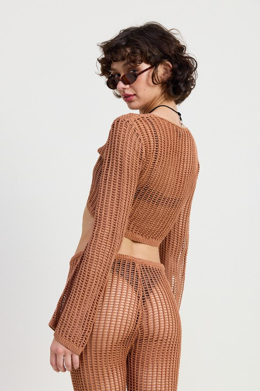 Crochet Cropped Top with Front Tie - crochet texture detail