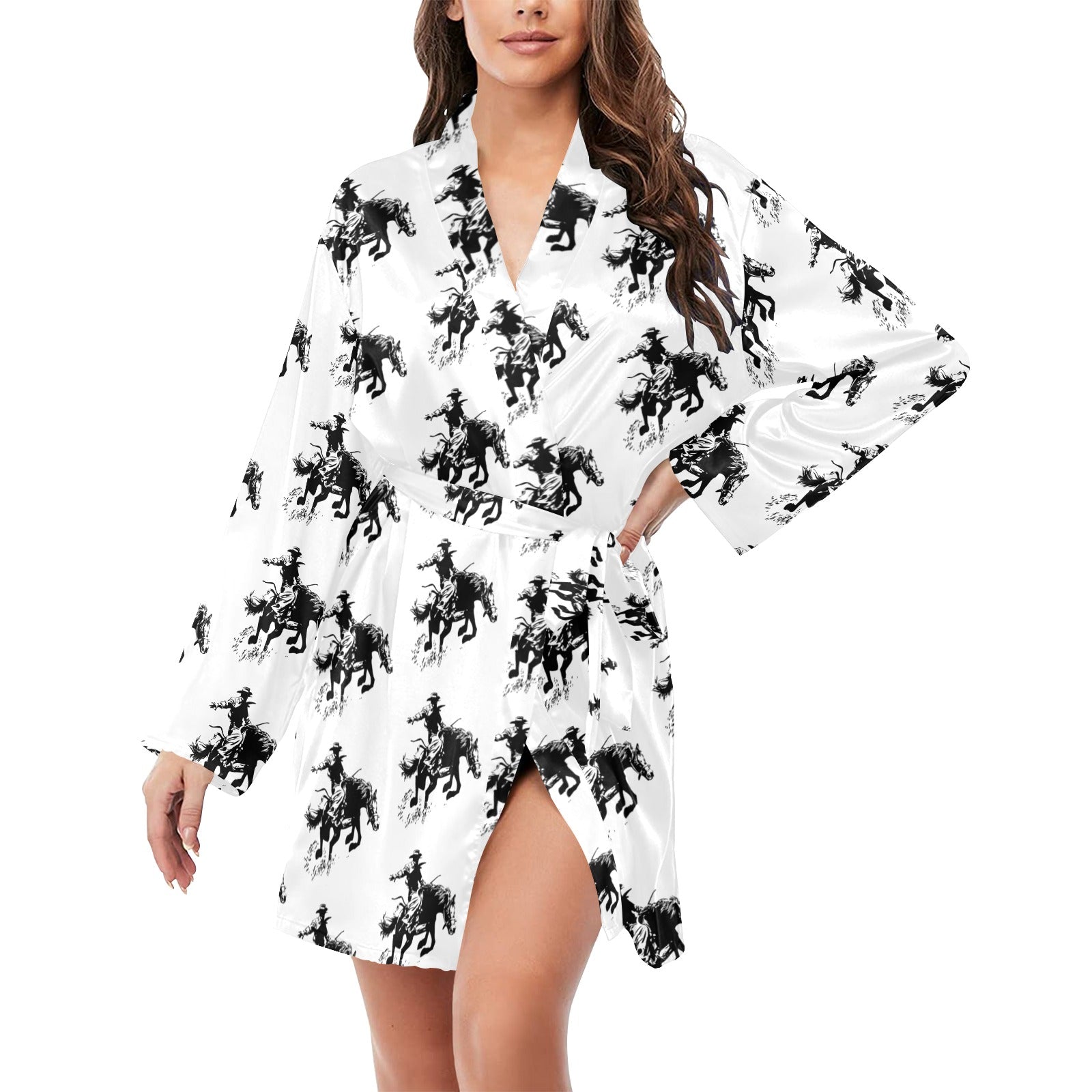 Rodeo Bronc Women's Long Sleeve Belted Satin Feel Dressing Lounge Robe by Baha Ranch Western Wear