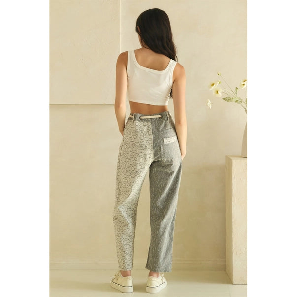 Two Tone Daisy Floral Barrel Pants