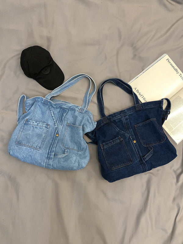 Casual Denim Split-Joint Solid Color Bags Accessories by migunica