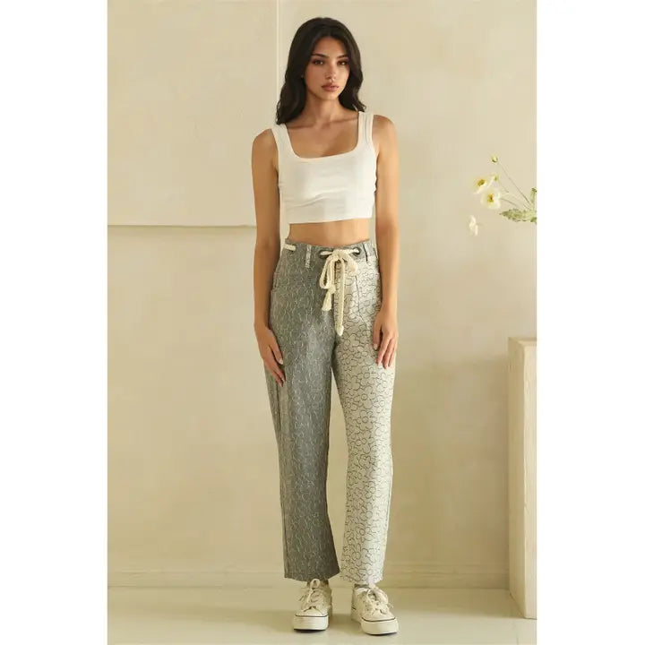Two Tone Daisy Floral Barrel Pants