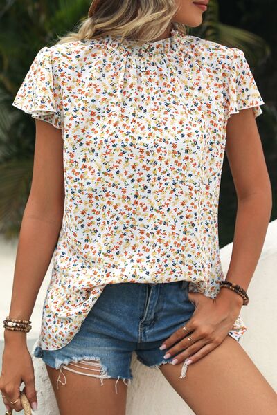 Ditsy Floral Mock Neck Short Sleeve T-Shirt by VYSN