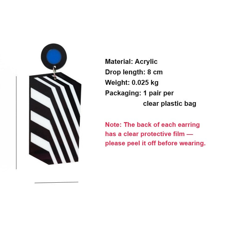 Geometric Stripe Acrylic Drop Earrings – Black & White