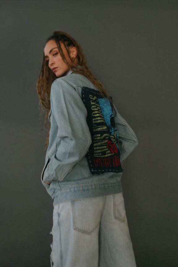 Guns N Roses Flower Skull Hand Stitched Denim Jacket by People of Leisure